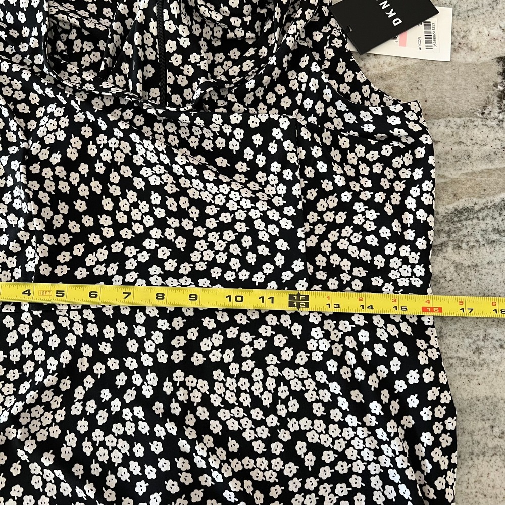 DKNY Ditzy Floral Sleeveless Maxi Dress Women's Size 10 Black & White Zipper Tie - Picture 8 of 11